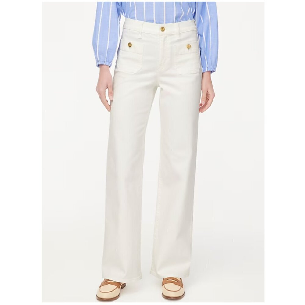 J. Crew Petite Full Length Slim Wide Leg Sailor Jeans White Size 32P